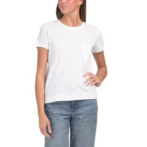 GOLDIE TEE White Pima Cotton Running Stitch Pocket Tee